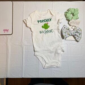 Simple‎ Joys Carters Baby Cactus Bodysuit Headband Scrunchie Set 0-3M Mommy & Me